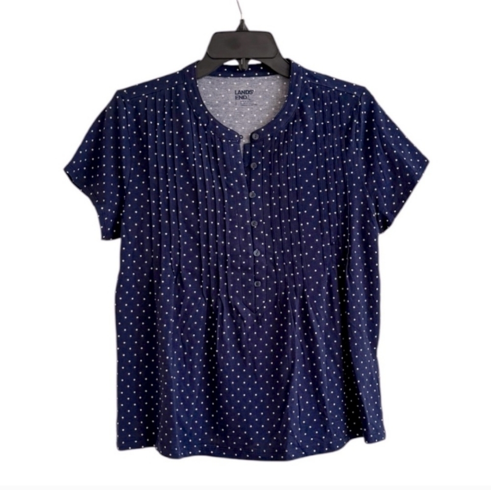 NWT Lands' End Womens Lightweight Jersey Button Pintuck cotton‎ Blouse
